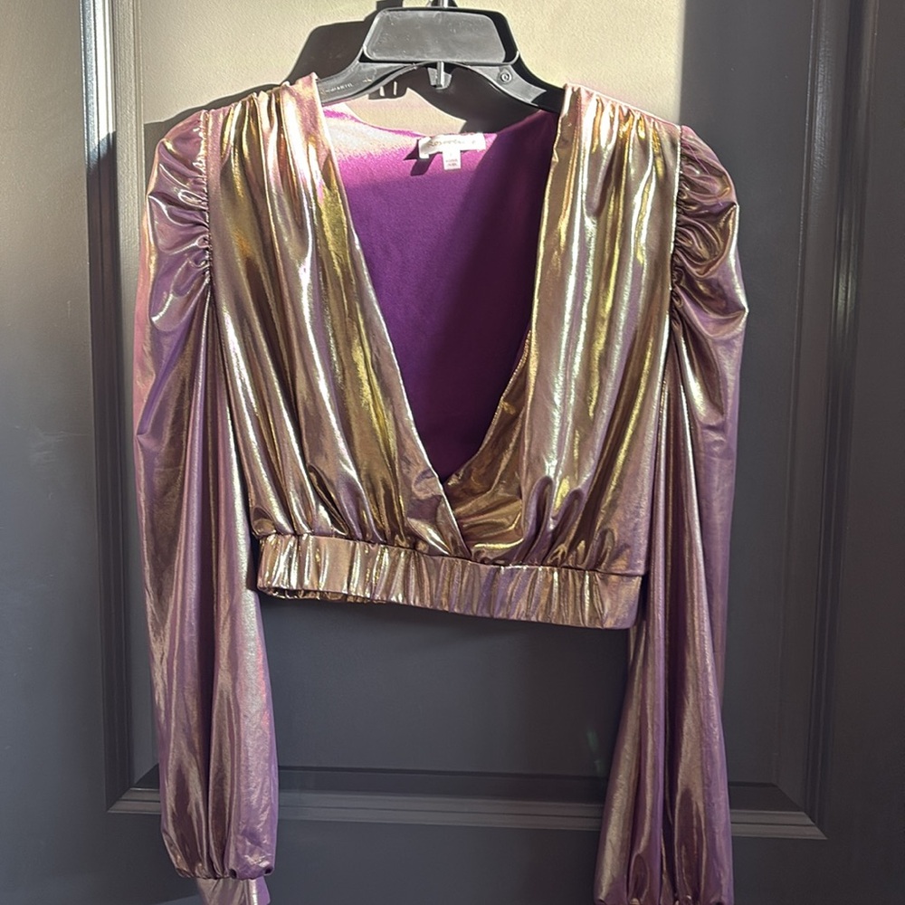 Gold and Purple Asymmetrical Bubble Mini Skirt Sets - Picture 3 of 4
